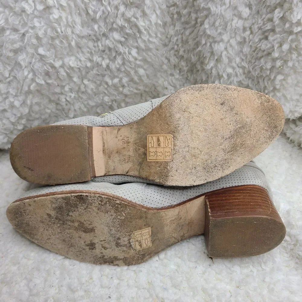 Anthropologie Taupe Perforated Suede‎ Ankle Boots sz 8.5
